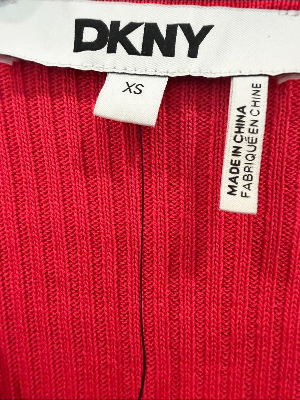 DKNY Ribbed Knit Two Way Zip Cardigan Dress Long Duster Long Sleeve Red XS NWT